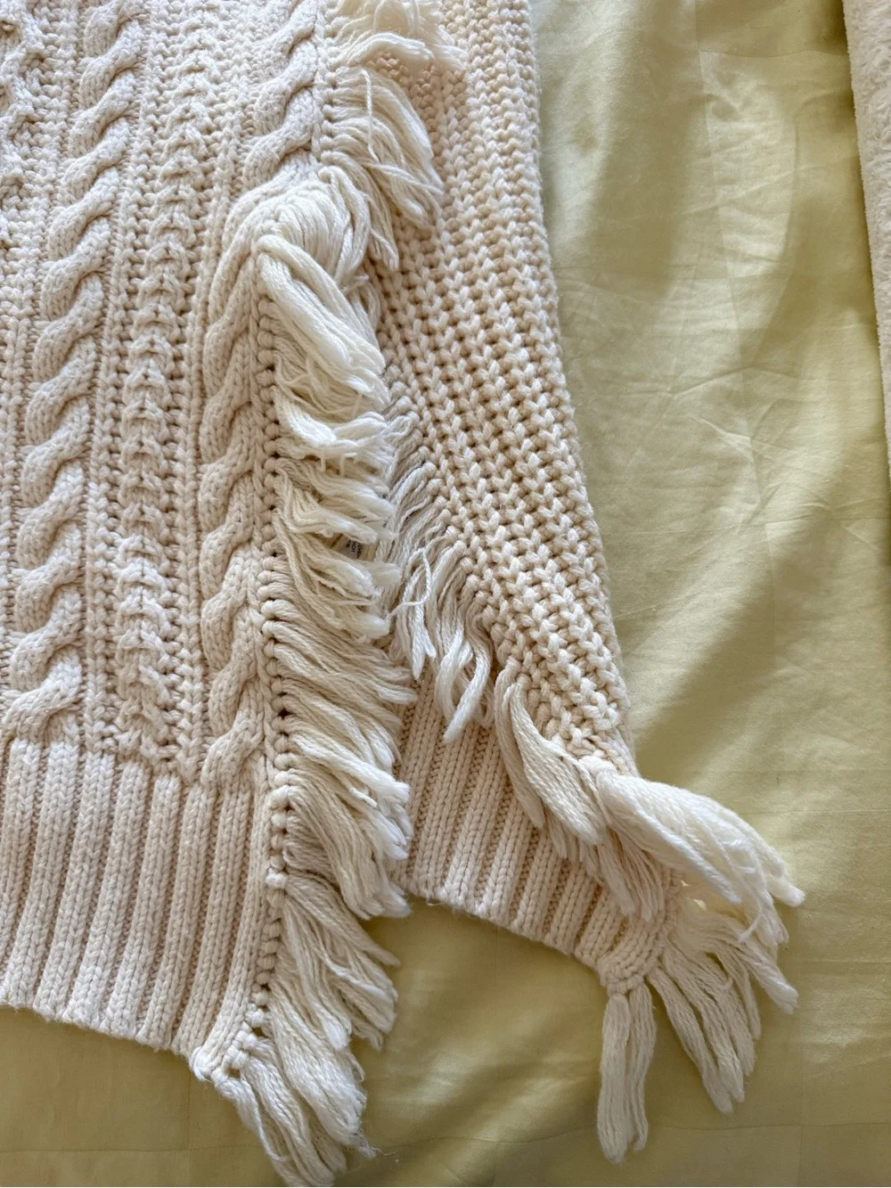 J. Crew Cream Cable-Knit Fringe Crewneck Sweater - Picture 4 of 4